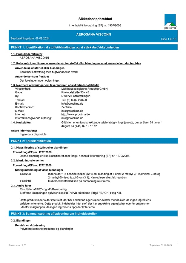 AEROSANA VISCONN sikkerhedsdatablad