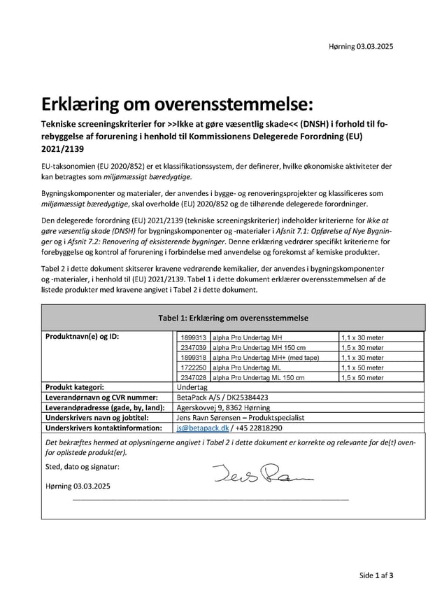 BetaPack taksonomideklaration - alpha undertag