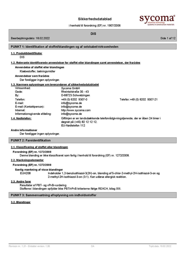 Bravo folieklæber sikkerhedsdatablad (gældende for produktioner med dato frem til oktober 2024)