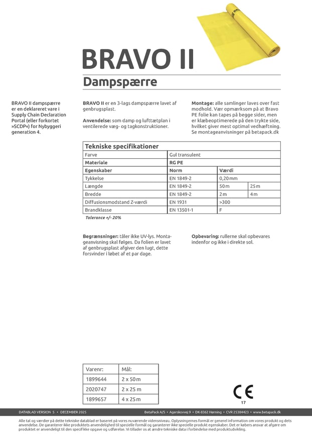 Bravo ll dampspærre datablad