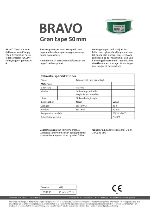 Bravo grøn tape datablad