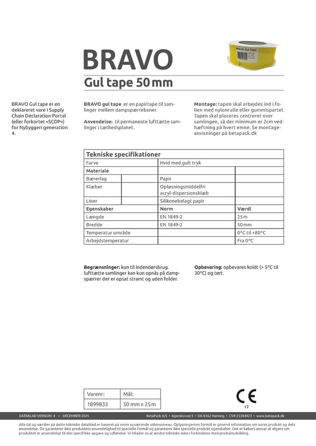 Bravo gul tape datablad