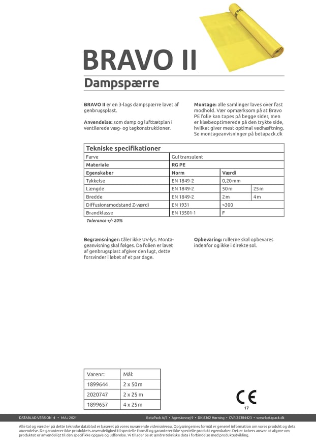 Bravo ll dampspærre datablad