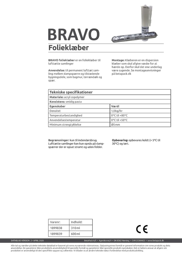 Bravo folieklæber datablad