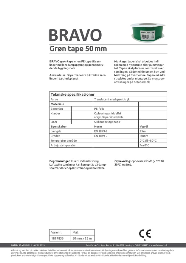 Bravo grøn tape datablad