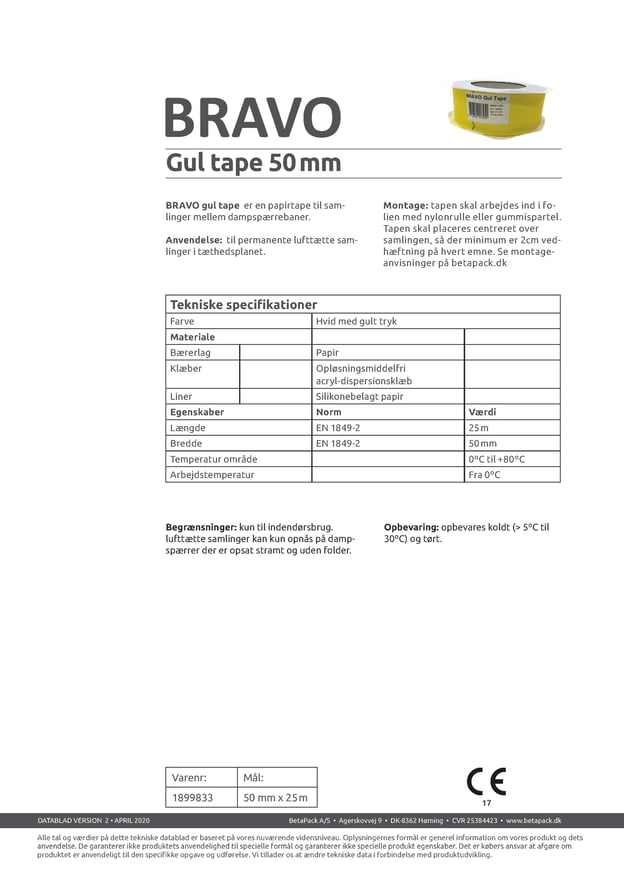 Bravo gul tape datablad