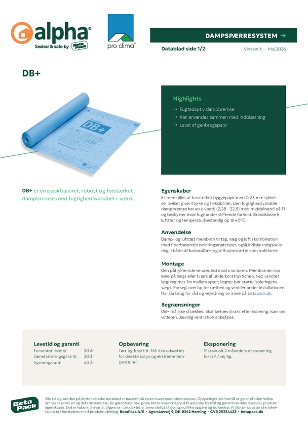 DB+ papirbaseret dampbremse - datablad