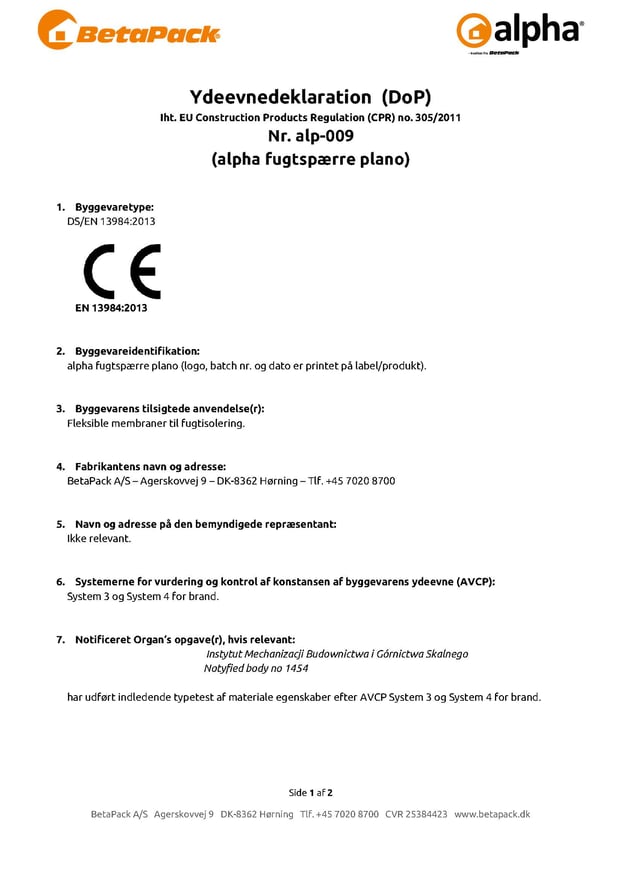 alpha fugtspærre plano DoP
