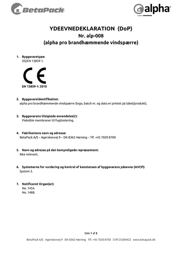 alpha pro brandhæmmende DoP 