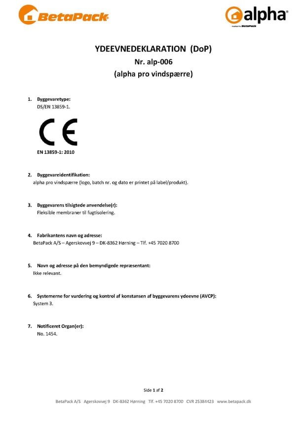 alpha pro vindspærre DoP