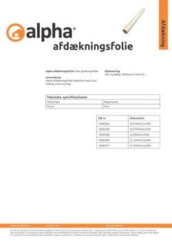 Afdækningsfolie datablad