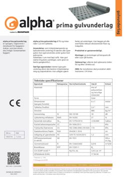 alpha prima gulvunderlag (uden folie) datablad