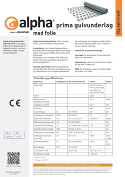 alpha prima gulvunderlag (med folie) datablad