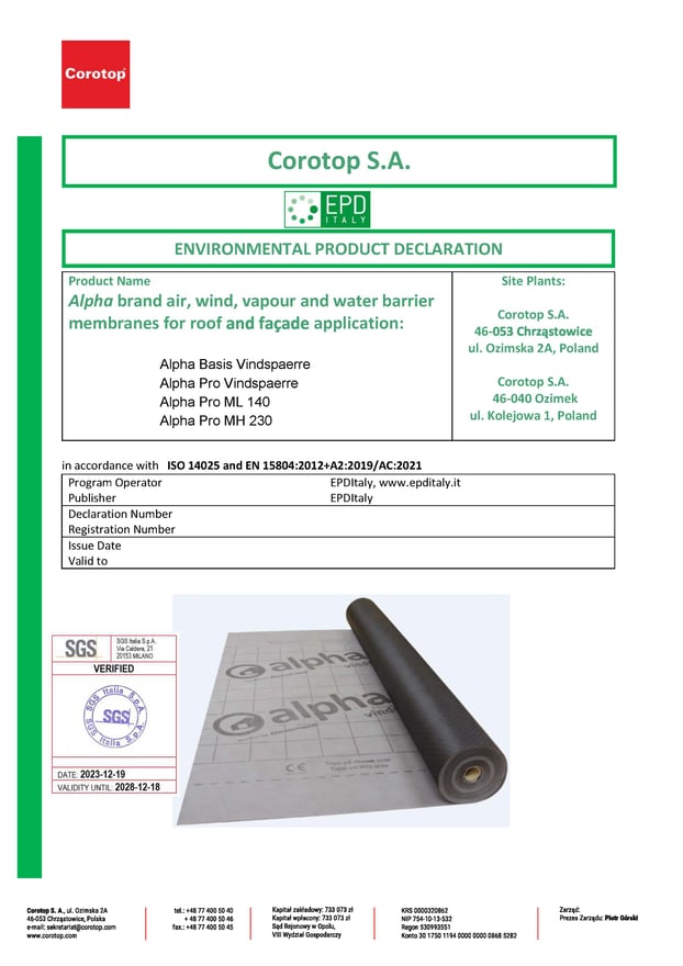 alpha pro vindspærre EPD