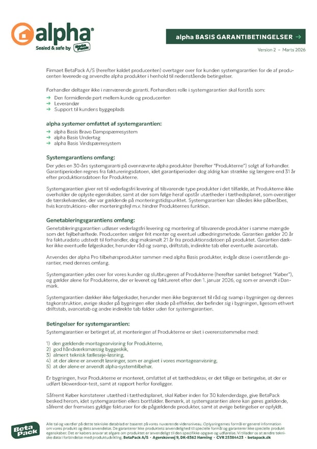 alpha Basis Garantibetingelser 2026