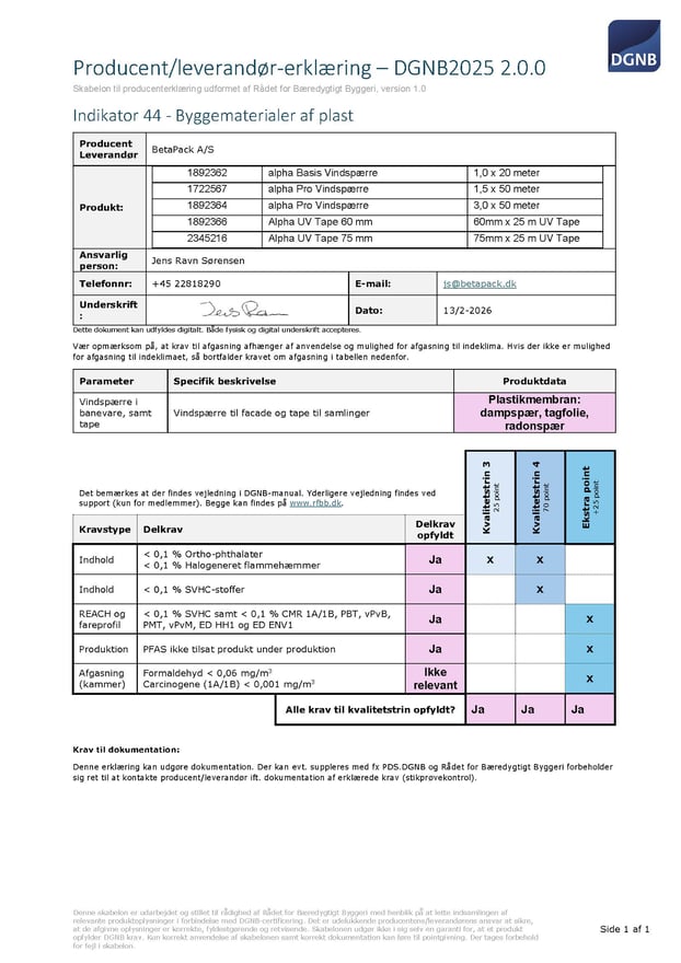 DGNB Erklæring 2025 - Indikator 44 - alpha vindspærre 
