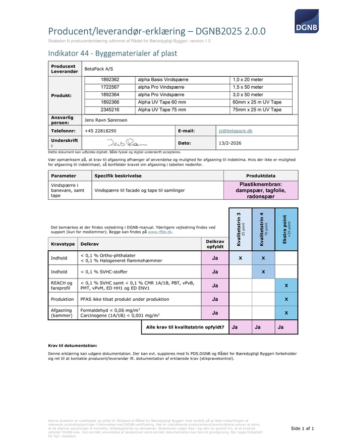 DGNB Erklæring 2025 - Indikator 44 - alpha vindspærre 