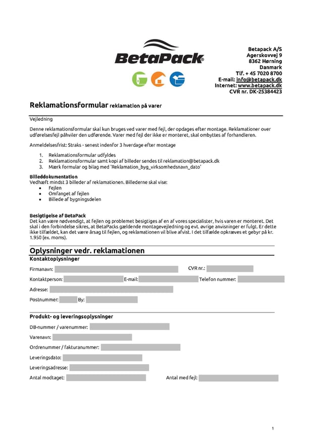 alpha Pro undertag reklamationsformular 