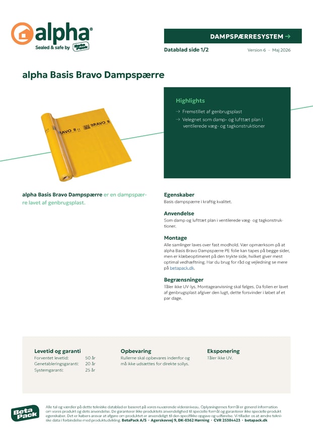alpha Basis Bravo Dampspærre - datablad