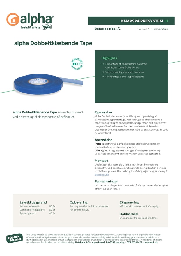 alpha Dobbeltklæbende Tape - datablad
