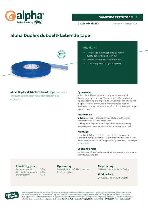 alpha Duplex dobbeltklæbende tape - datablad