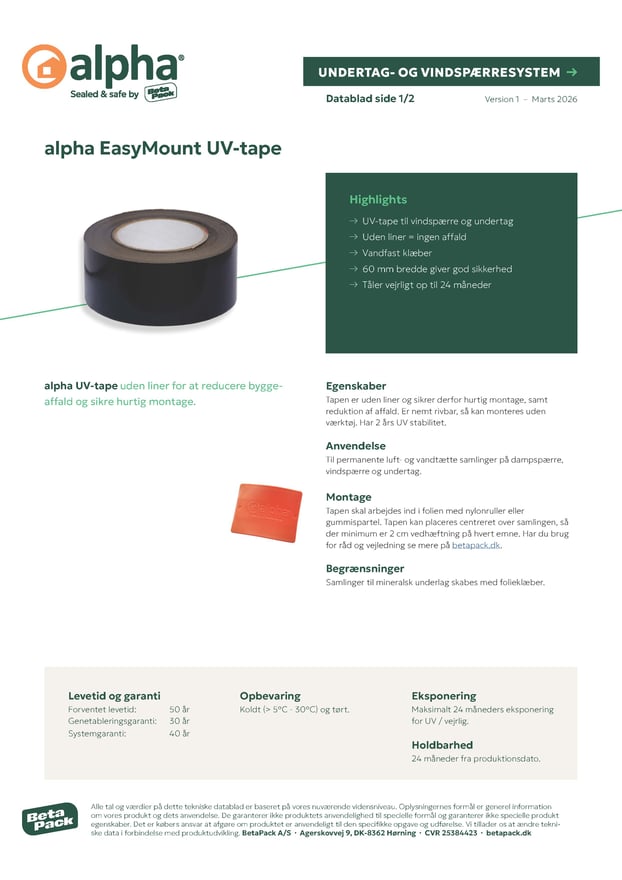 alpha EasyMount UV-tape datablad
