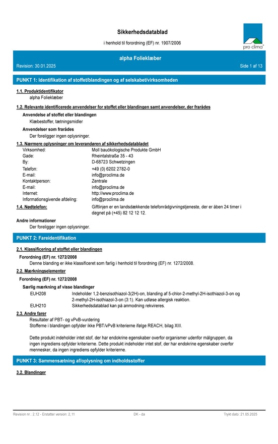 alpha folieklæber sikkerhedsdatablad