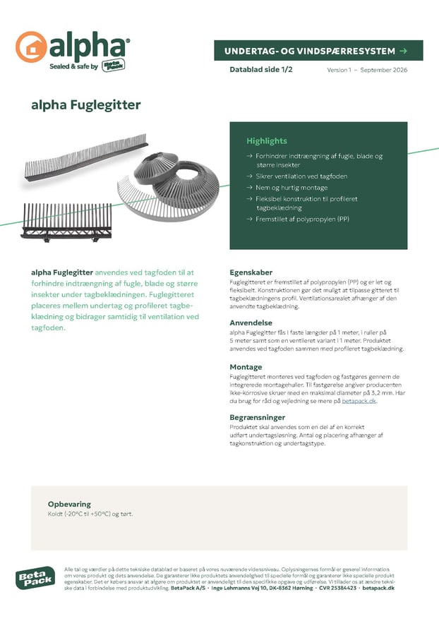 alpha Fuglegitter  - Datablad