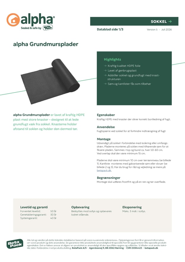 alpha Grundmursplader - datablad