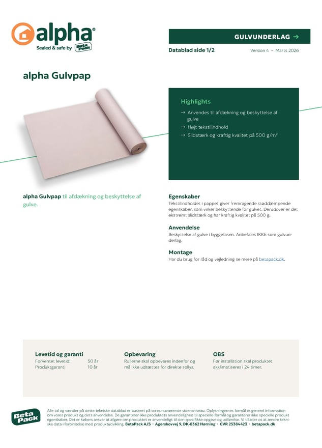 alpha Gulvpap datablad