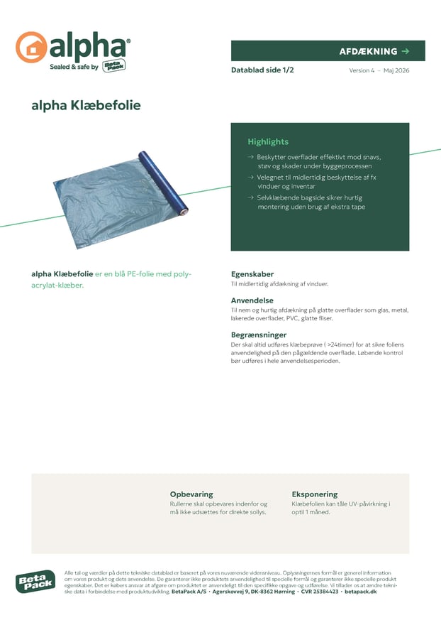 alpha Klæbefolie - datablad