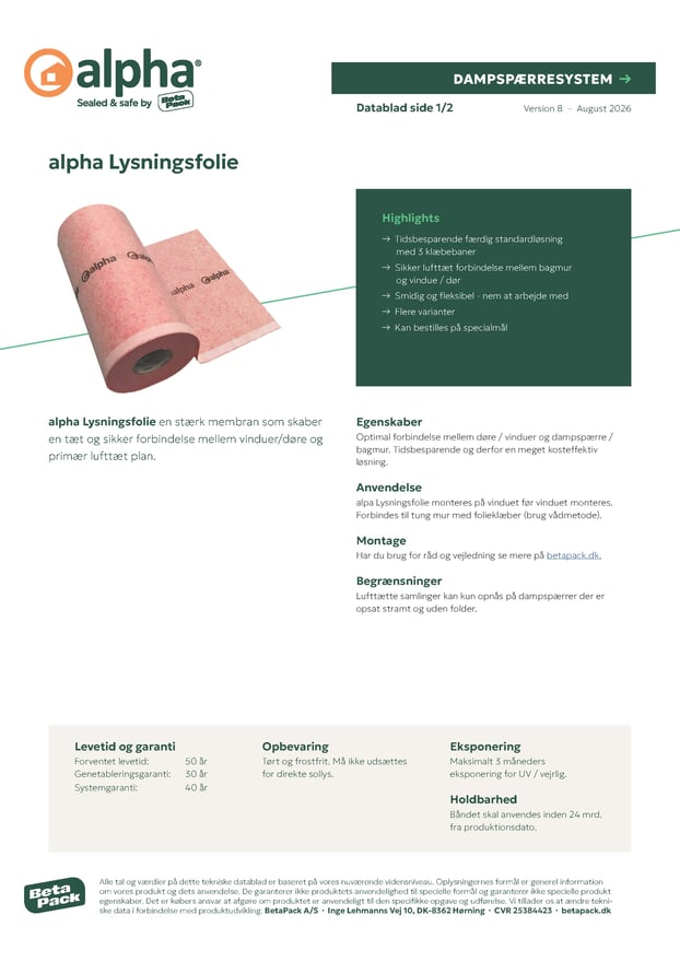 alpha Lysningsfolie - datablad