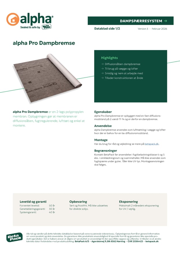 alpha Pro Dampbremse - datablad