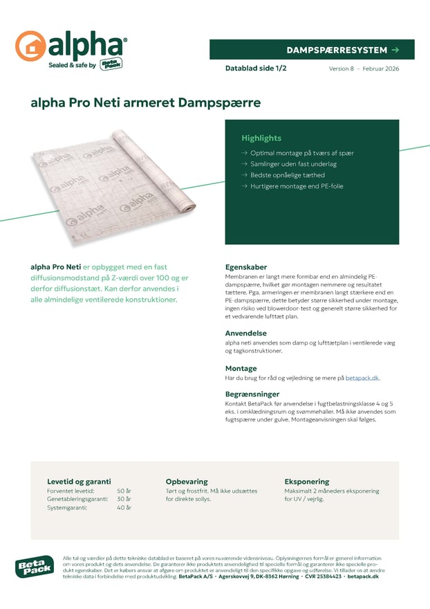 alpha Pro Neti armeret Dampspærre - datablad