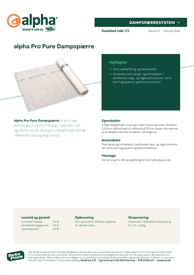alpha Pro Pure Dampspærre - datablad