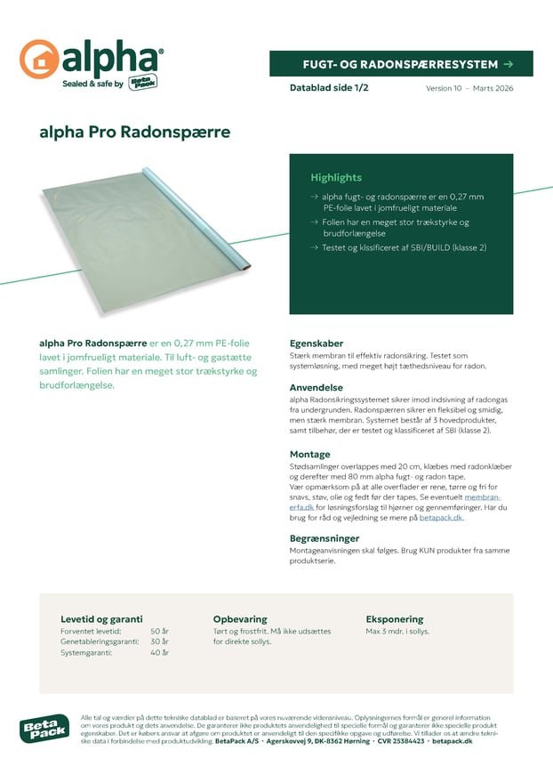 alpha Pro Radonspærre datablad