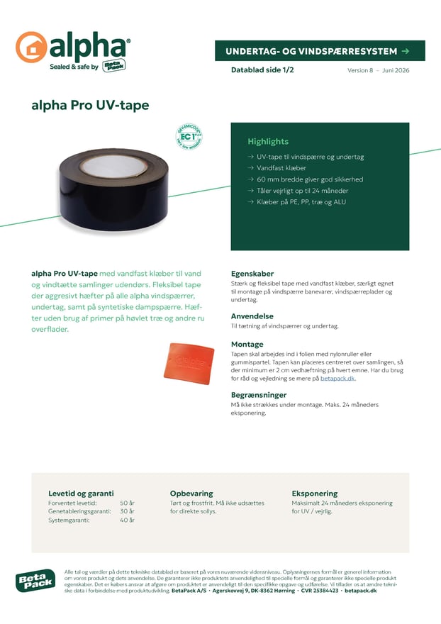 alpha Pro UV tape - datablad