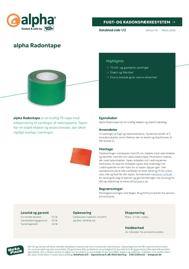 alpha Radontape datablad
