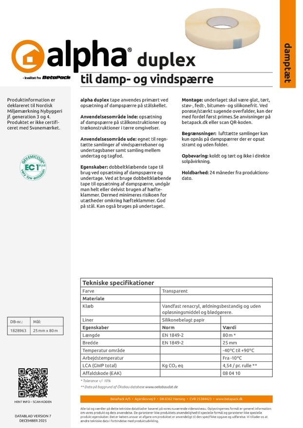 alpha duplex tape datablad 