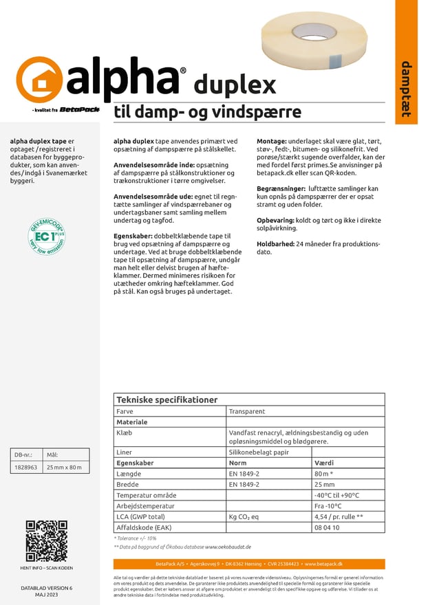 alpha duplex tape datablad 