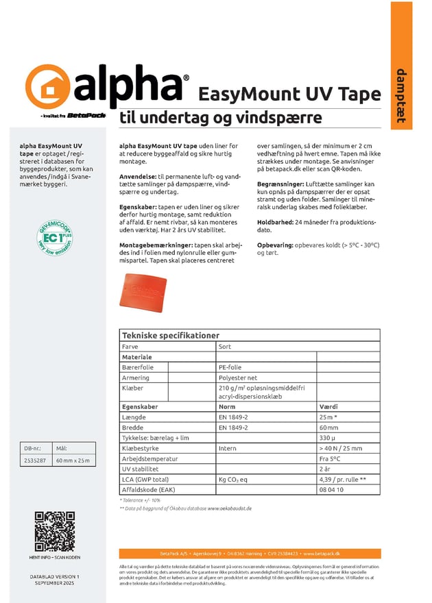 alpha EasyMount UV Tape datablad