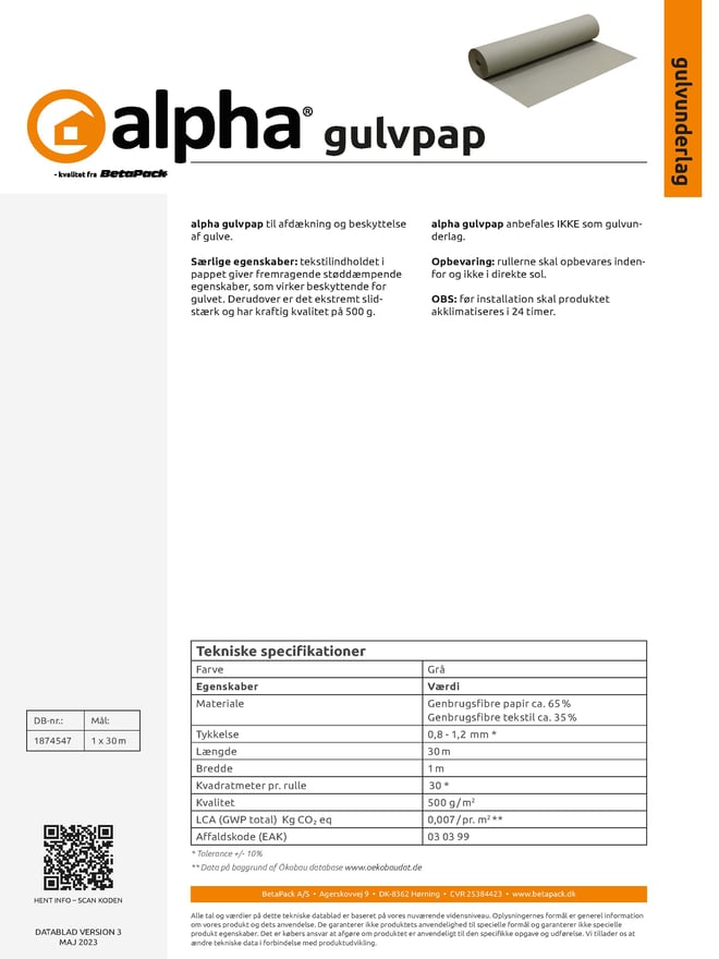 alpha gulvpap datablad