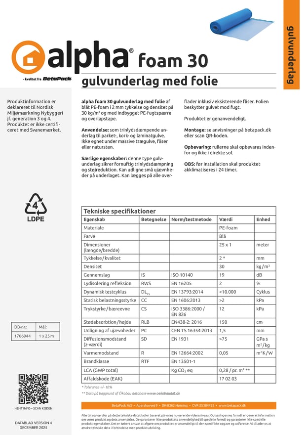 alpha foam 30 med folie datablad