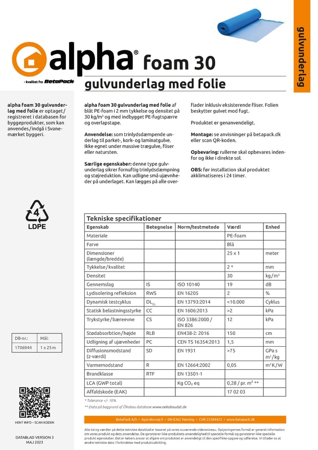 alpha foam 30 med folie datablad