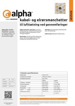 alpha kabel/elrørsmanchetter datablad