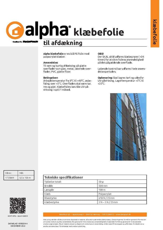 alpha klæbefolie til afdækning