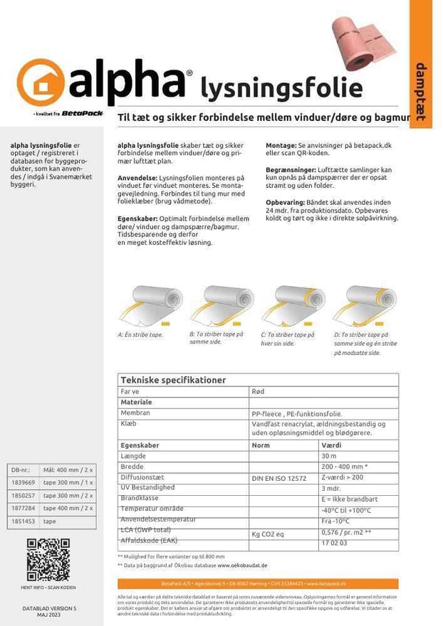 alpha lysningsfolie datablad