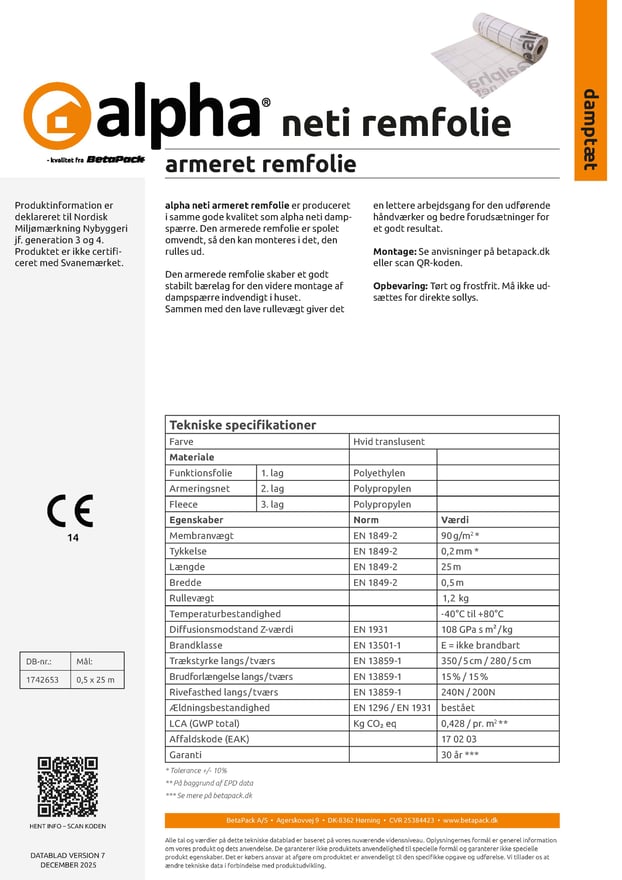 alpha neti armeret remfolie datablad