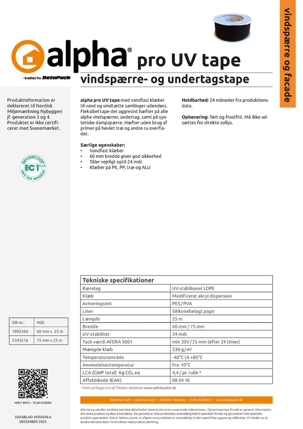 alpha pro UV tape datablad