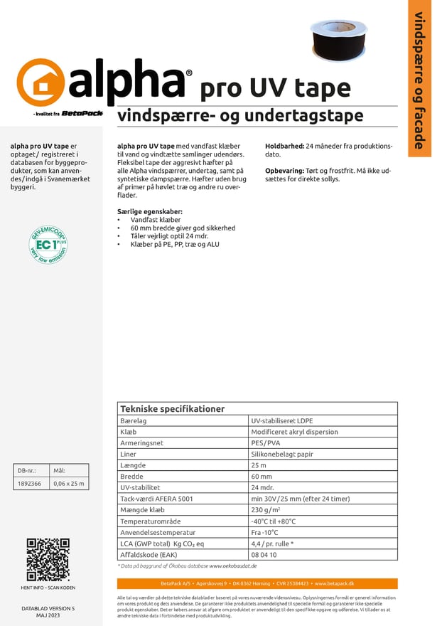 alpha pro UV tape datablad